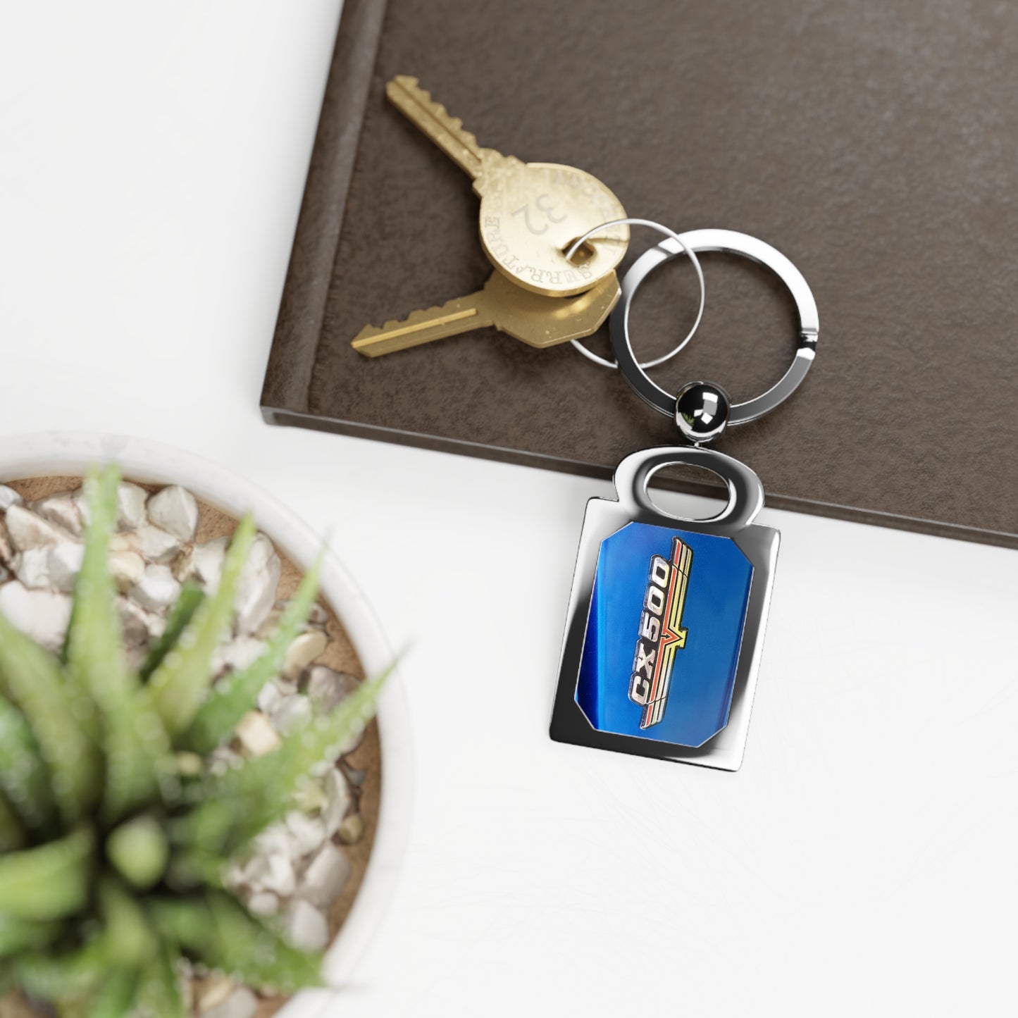 Honda CX500 Blue Classic Japanese Motorcycle Rectangle Photo Keychain, Made in USA