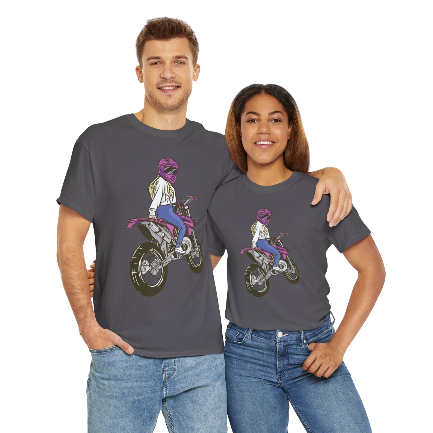 Girl Moto X Motorcycle Dirt BikeUnisex Heavy Cotton Tee