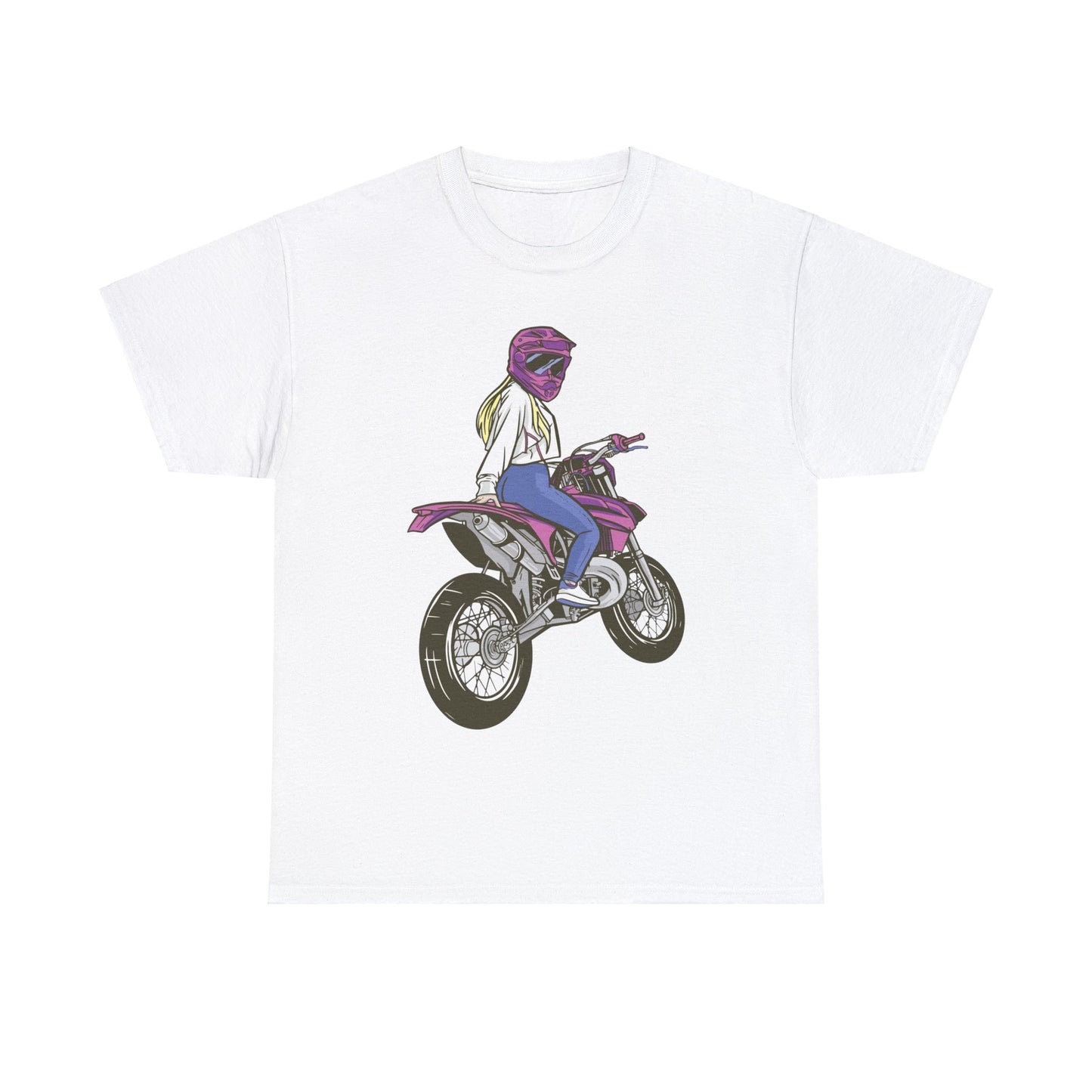 Girl Moto X Motorcycle Dirt BikeUnisex Heavy Cotton Tee