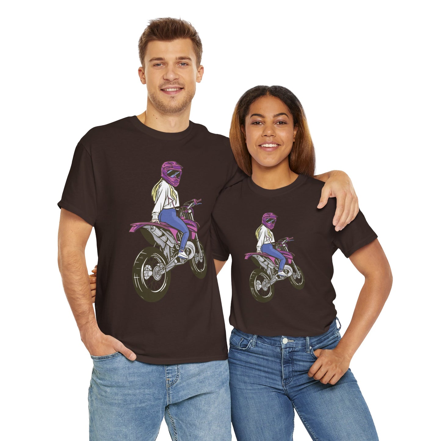 Girl Moto X Motorcycle Dirt BikeUnisex Heavy Cotton Tee