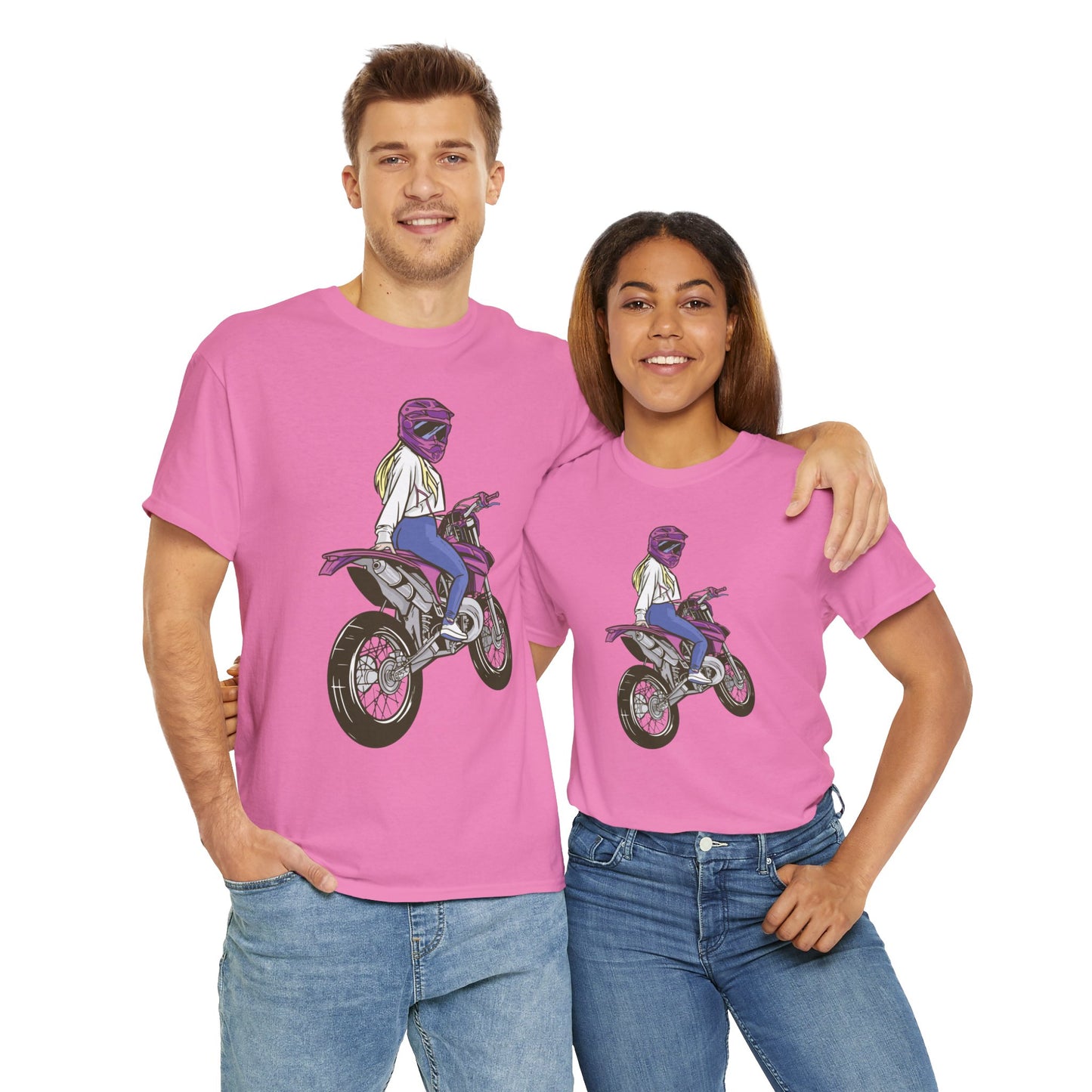 Girl Moto X Motorcycle Dirt BikeUnisex Heavy Cotton Tee