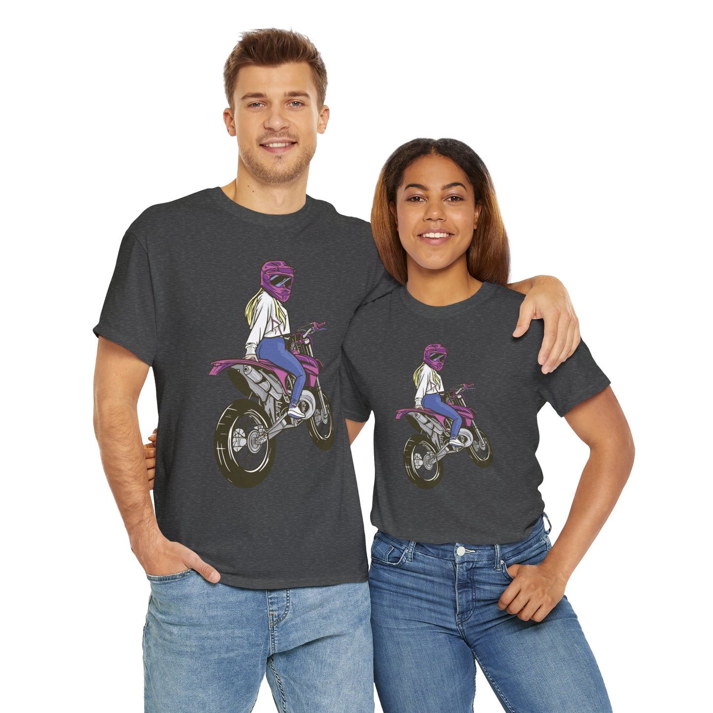 Girl Moto X Motorcycle Dirt BikeUnisex Heavy Cotton Tee