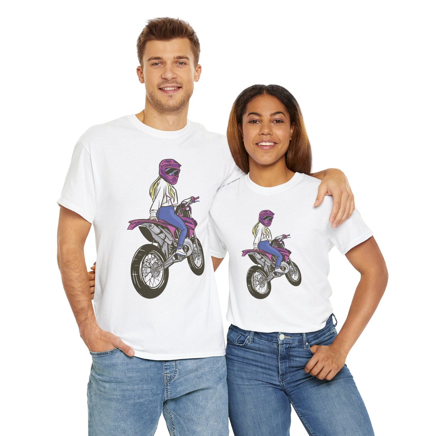 Girl Moto X Motorcycle Dirt BikeUnisex Heavy Cotton Tee